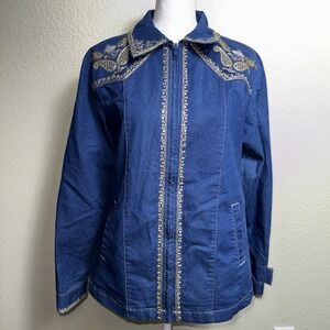 Victor Costa Occasion Embellished Denim Jacket‎ S Westerncore Boho Rodeo Glam